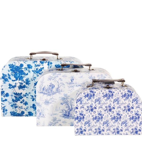Sass & Belle, oppbevaringsbokser Blue and white floral, 3-pack