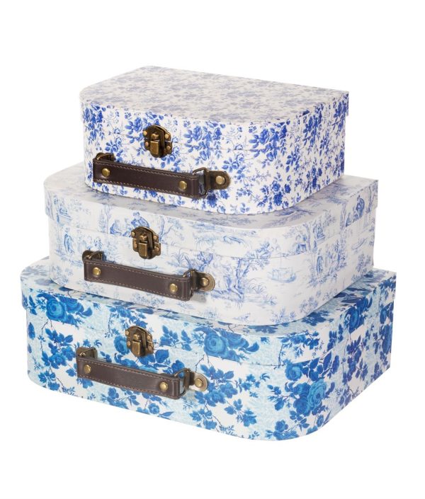 Sass & Belle, oppbevaringsbokser Blue and white floral, 3-pack