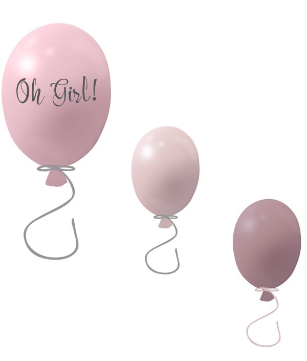 Veggklistremerke partyballonger 3-pakk, rose