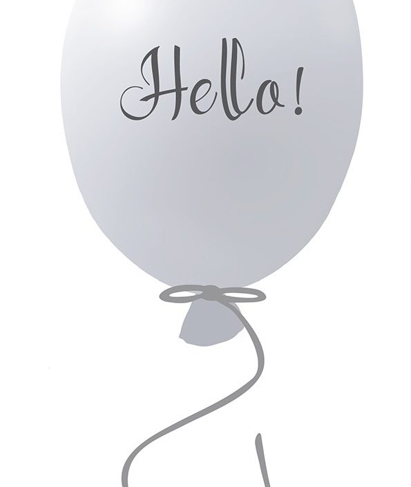 Veggklistremerke partyballong Hello, grå