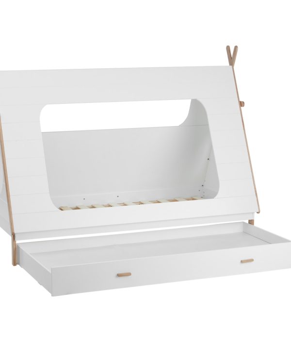 Hvit husseng tipi 90x200 med oppbevaringsskuffer