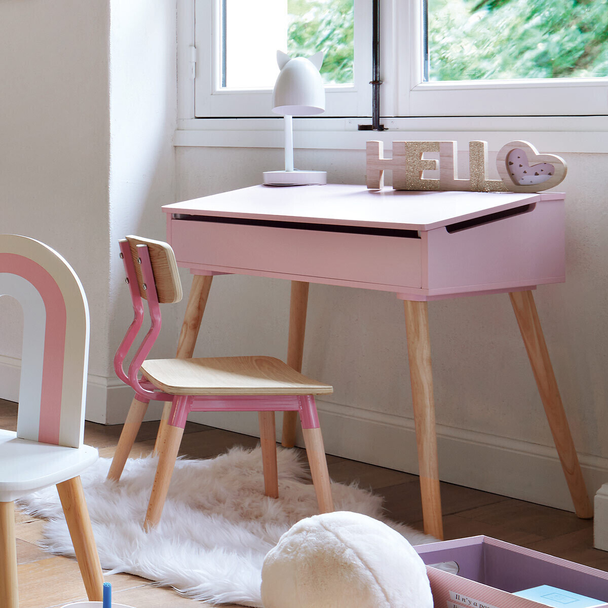 Skrivebord med oppbevaring, rosa - Bilde 2