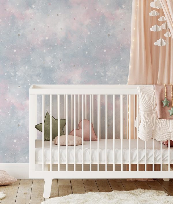 Dekorillo, tapet Cosmos himmelblå og rosa
