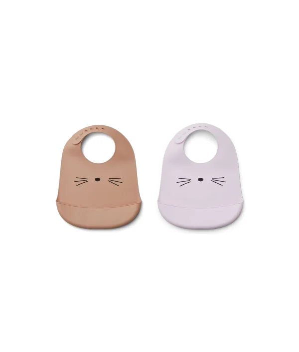 Liewood, Tilda Silikon smekke 2-pakk, Cat light lavender mix