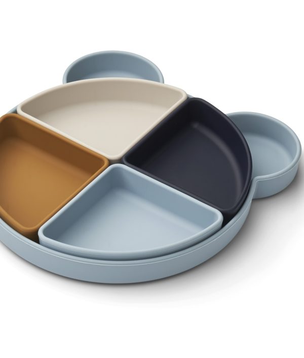 Liewood, Arne silikontallrik med rom, Mr Bear sea blue multi mix