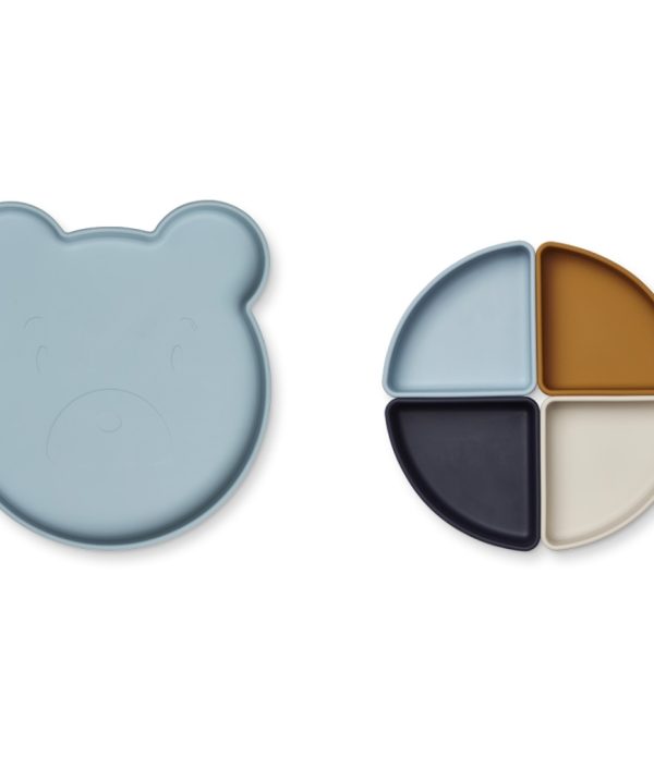 Liewood, Arne silikontallrik med rom, Mr Bear sea blue multi mix