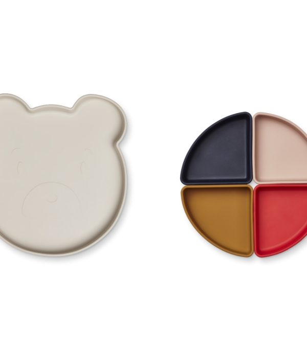 Liewood, Arne silikontallrik med rom, Mr Bear sandy multi mix