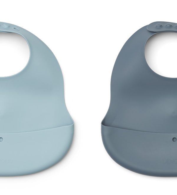 Liewood, Ember Silikon smekke 2-pack, Sea blue/whale blue mix