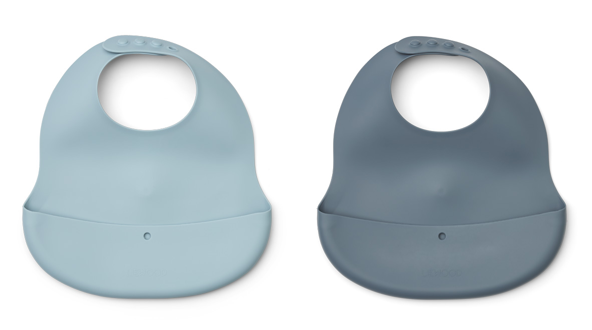 Liewood, Ember Silikon smekke 2-pack, Sea blue/whale blue mix