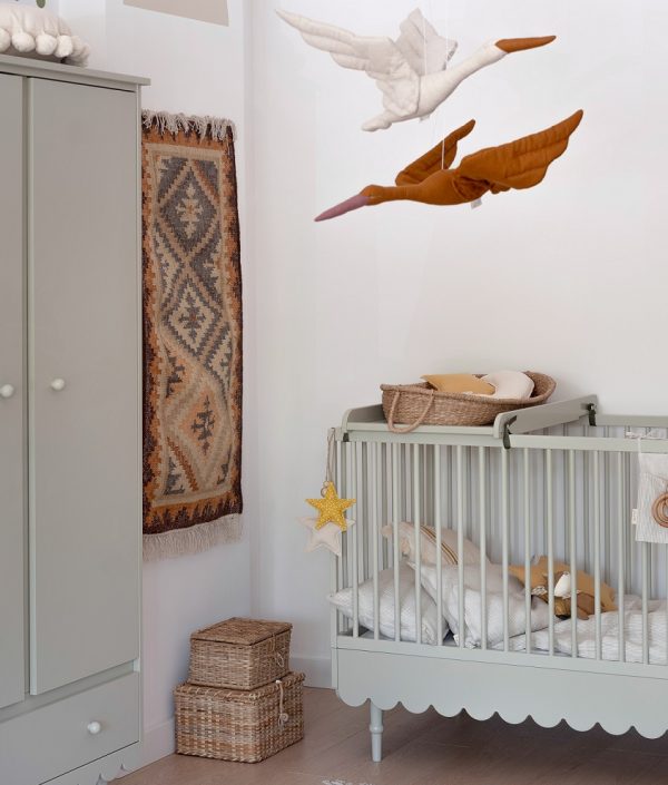 Mustard stork av lin, veggdekorasjon