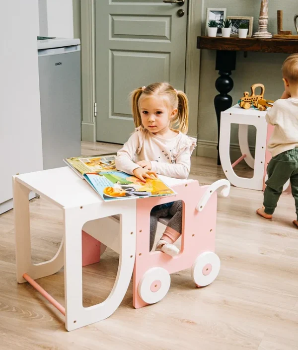 Byggbar kjøkkenkrakk bil, rosa/hvit