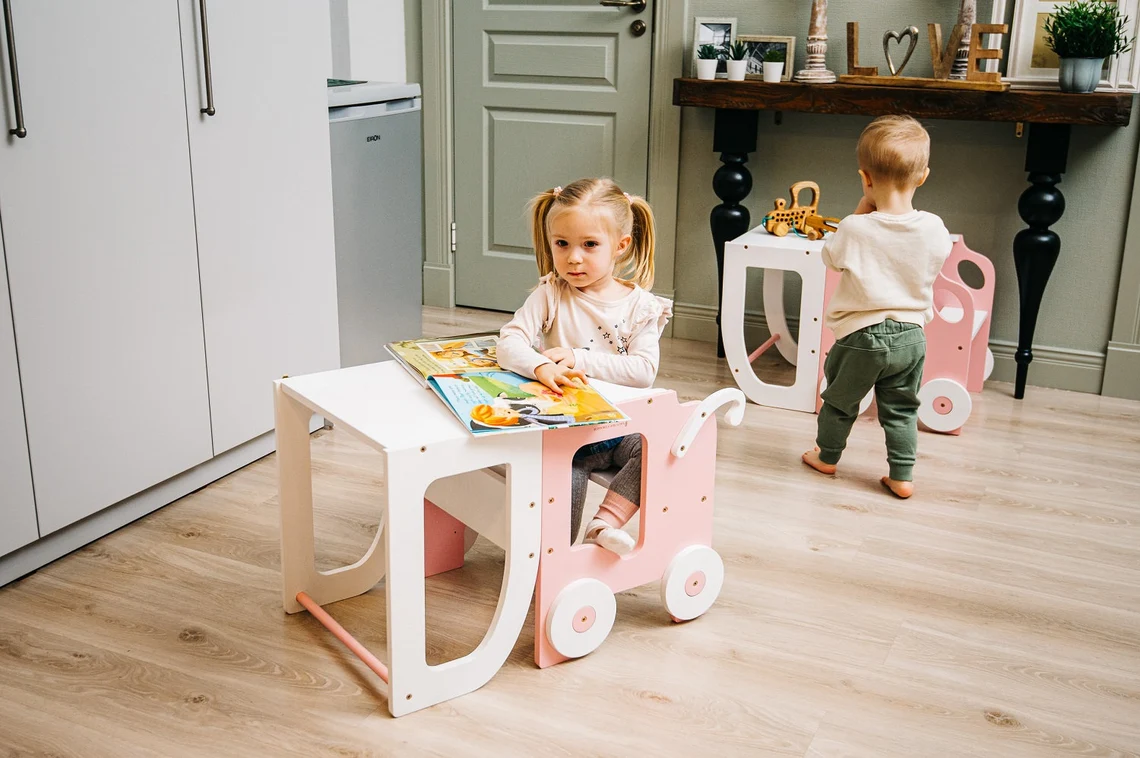 Byggbar kjøkkenkrakk bil, rosa/hvit - Bilde 2