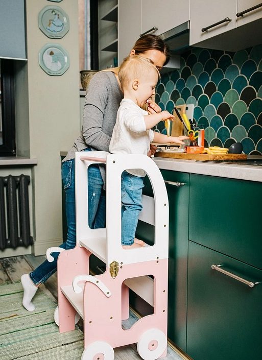 Byggbar kjøkkenkrakk bil, rosa/hvit
