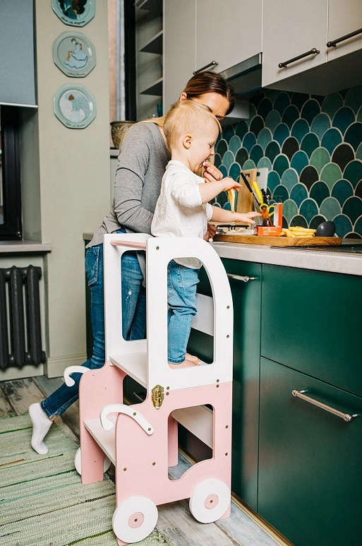 Byggbar kjøkkenkrakk bil, rosa/hvit