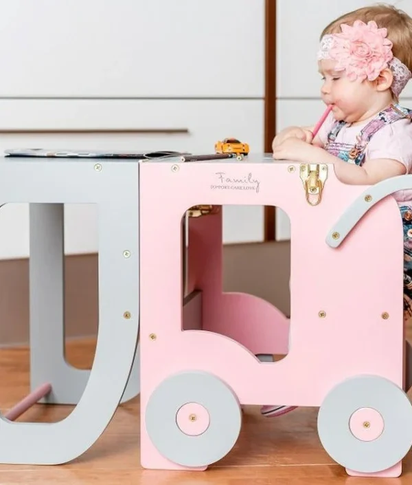 Byggbar kjøkkenkrakk bil, rosa/grå