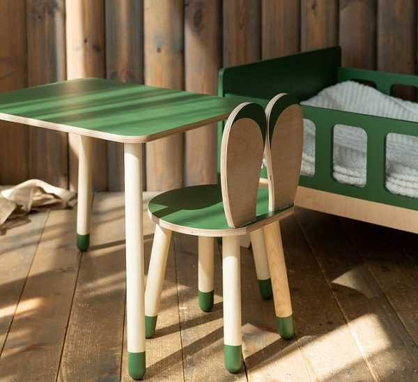 Møbelsett kaninstol med bord, khaki