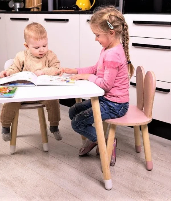 Møbelsett kaninstol med bord, rosa
