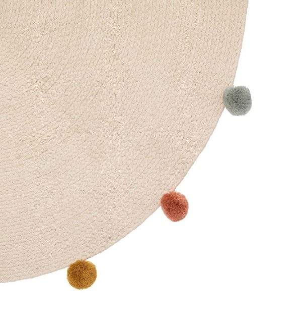 Rund teppe med pompom, beige