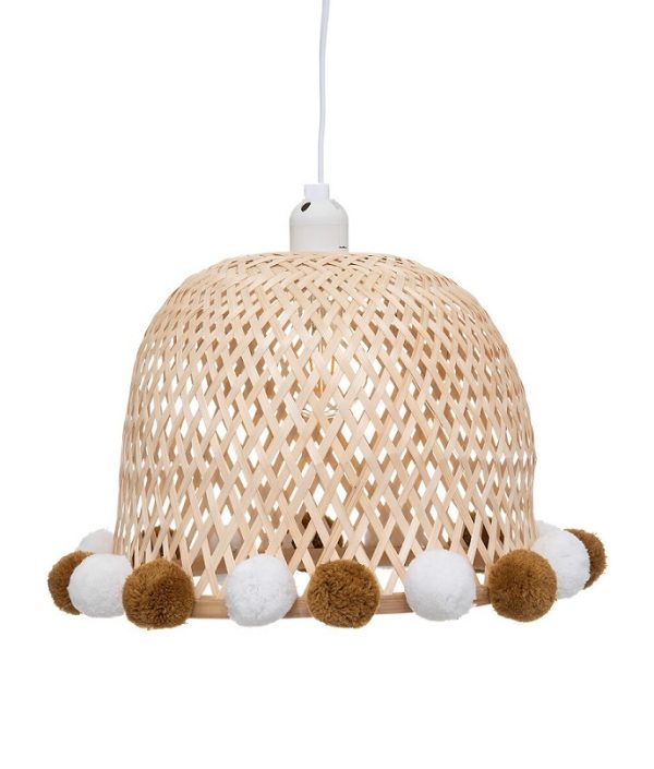 Bambus taklampe med pompom