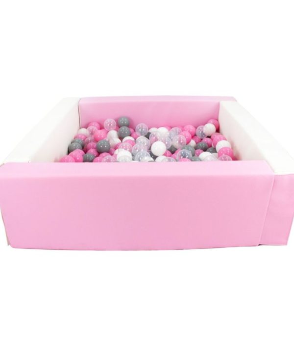 Rektangulært rosa/hvit ballbad 80x80x30 cm (valgfri ballfarge)