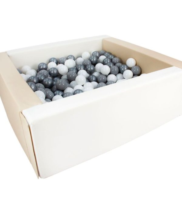 Rektangulært beige/hvitt ballbasseng 80x80x30 cm (valgfri ballfarge)