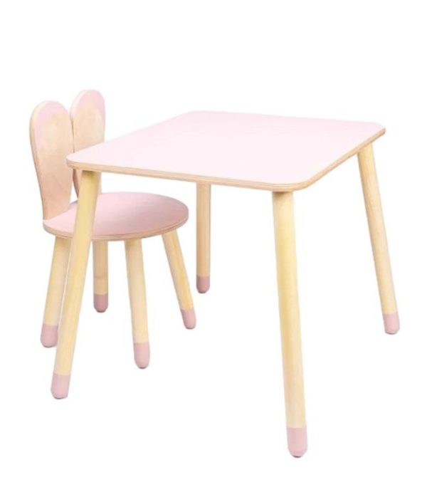 Møbelsett kaninstol med bord, rosa