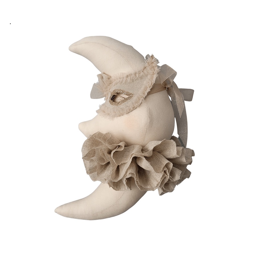 Veggdekorasjon lysbeige måne med glitrende maske