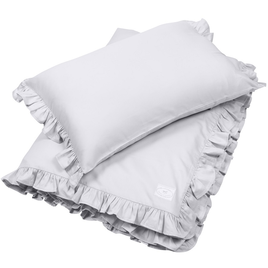 Grått sengesett junior 100x135 med volang, Cotton & Sweets