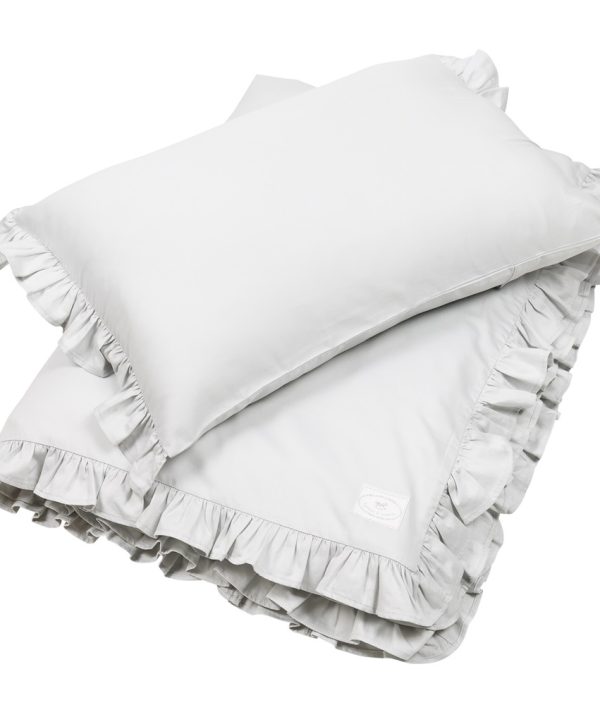 Lysgrå sengesett junior 100x135 med volang, Cotton & Sweets