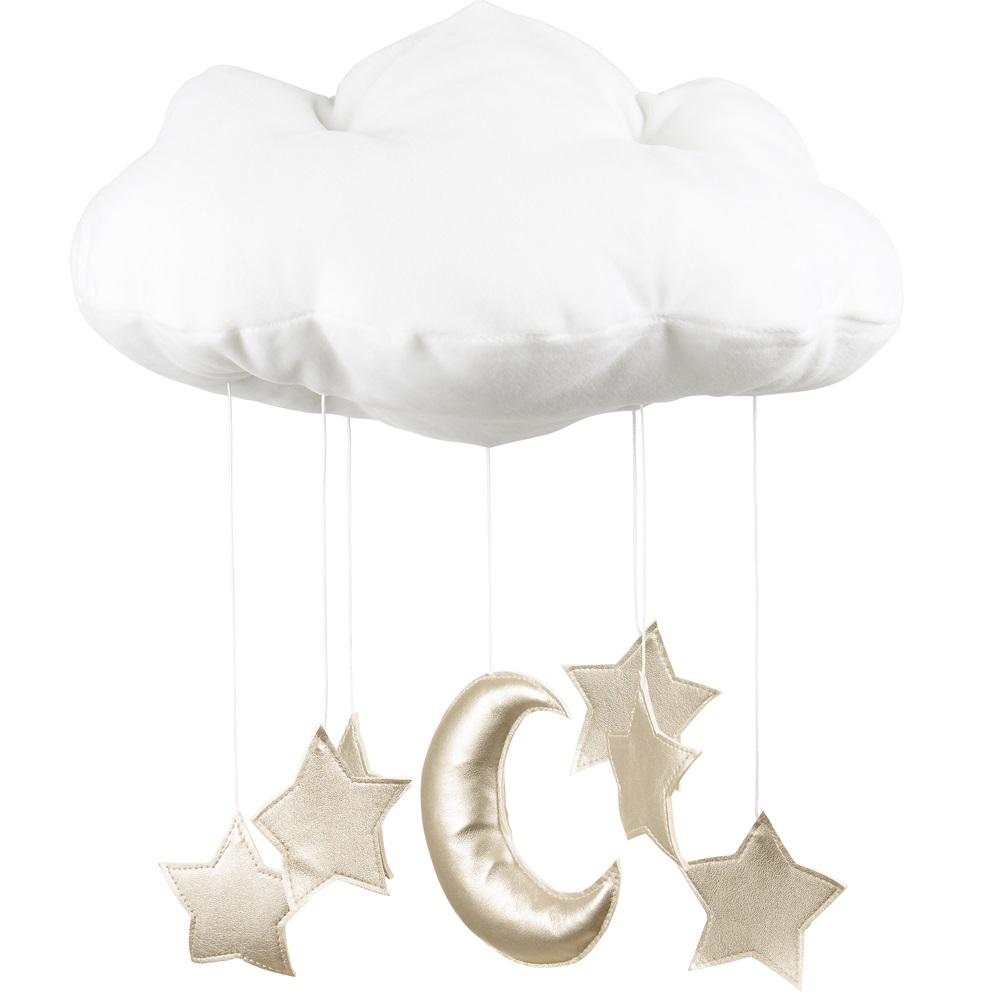 Sengemobil hvit sky med gull stjerner, Cotton&Sweets