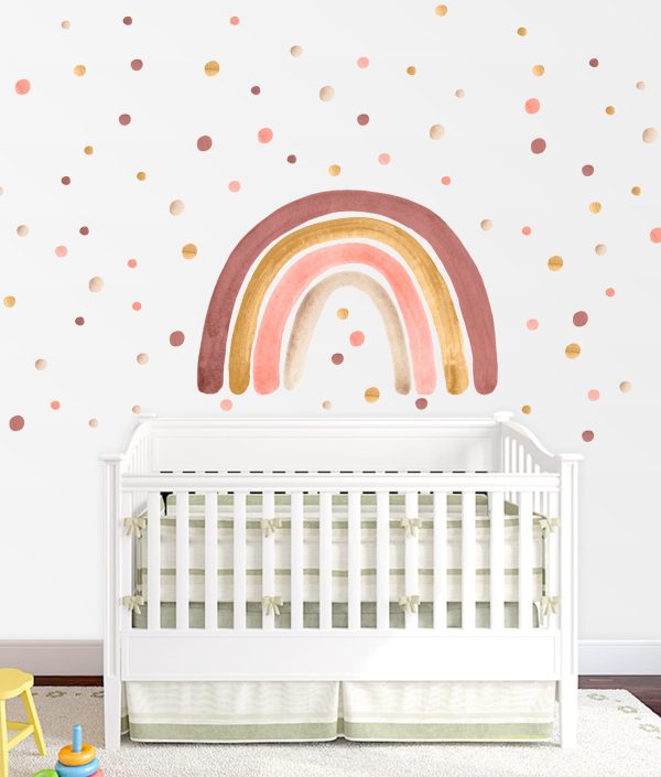 Babylove, veggklistremerke regnbue med prikker, dusty pink