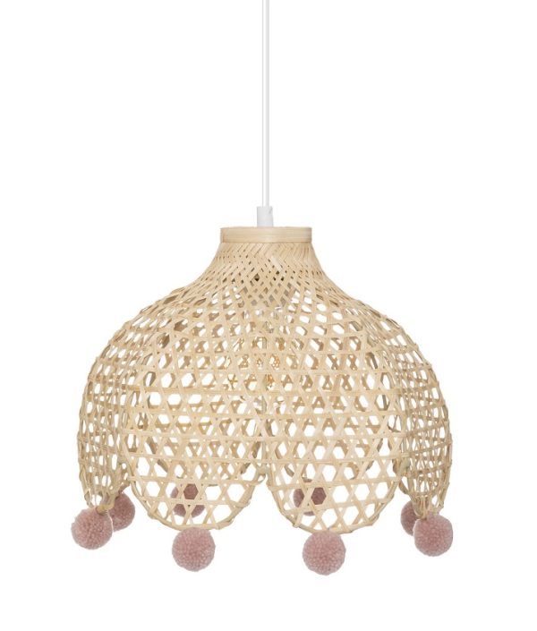 Bambus taklampe med rosa pompom