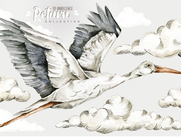 Dekornik, veggklistremerke Spring Stork