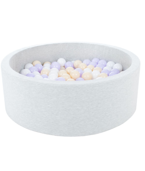 Lys grå ballbasseng BASIC, 90x30 med baller (hvit, beige, lilla)