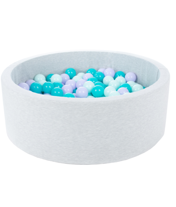 Lysgrå ballbad BASIC, 90x30 med baller (lilla, turkis, mint)