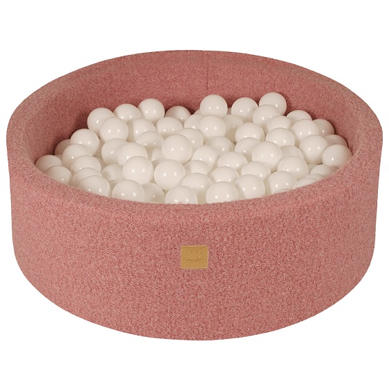 Mjau, rosa boucle ballbad med 200 hvite baller