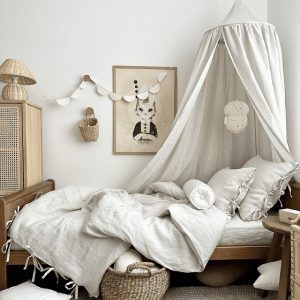 Beige striper premium sengehimmel i lin, Cotton&Sweets