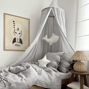 Grey stripes premium sengehimmel i lin, Cotton&Sweets