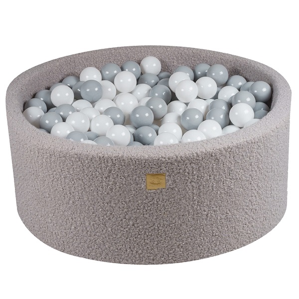 Meow, grå boucle ballbad med 300 grå og hvite baller