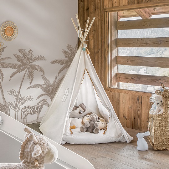 Tipi-telt med pompom til barnerommet, beige - Bilde 2