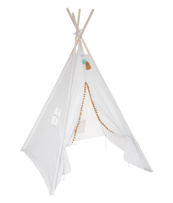 Tipi-telt med pompom til barnerommet, beige