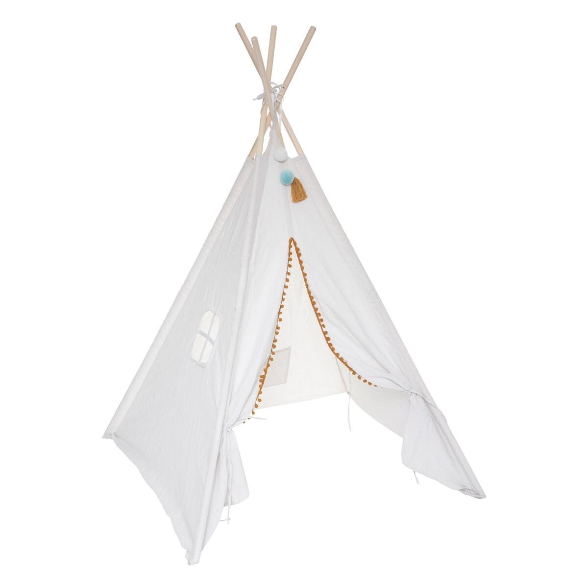 Tipi-telt med pompom til barnerommet, beige