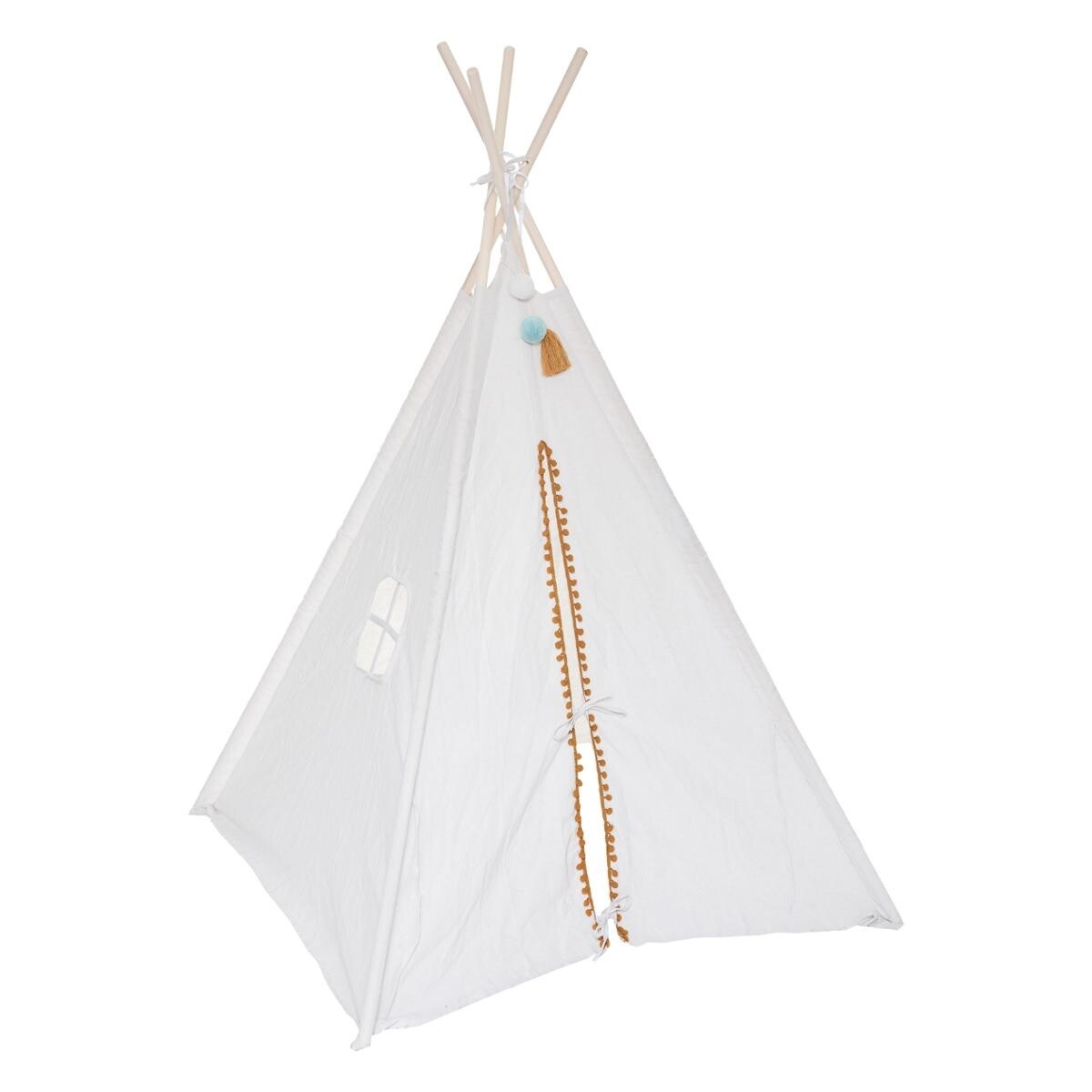 Tipi-telt med pompom til barnerommet, beige - Bilde 3