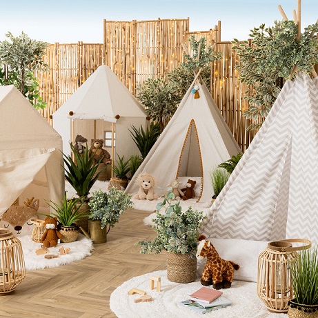 Tipi-telt med pompom til barnerommet, beige - Bilde 5