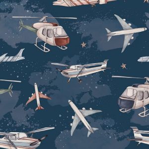 Dekorillo, tapet Fly og helikoptre marineblå