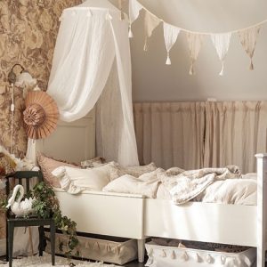 JaBaDaBaDo, stoffvimpel med dusker, beige/hvit