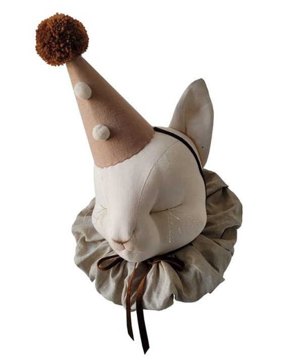 Veggdekorasjon lysbeige katt med hatt dyrehode