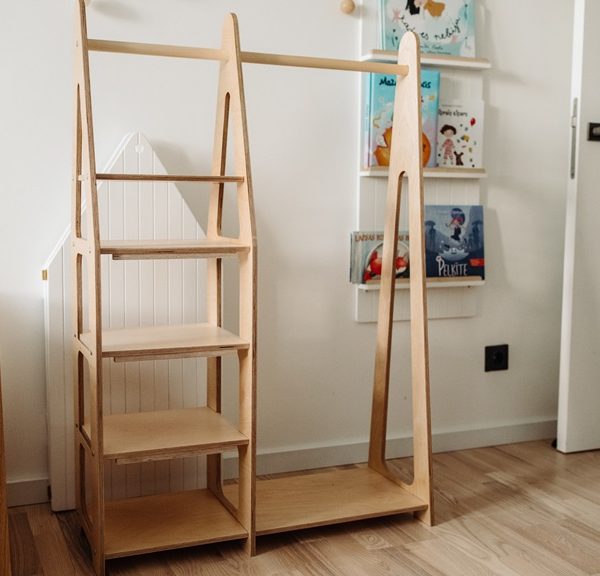 Duck Woodworks, garderobe klestang med hyller, natur