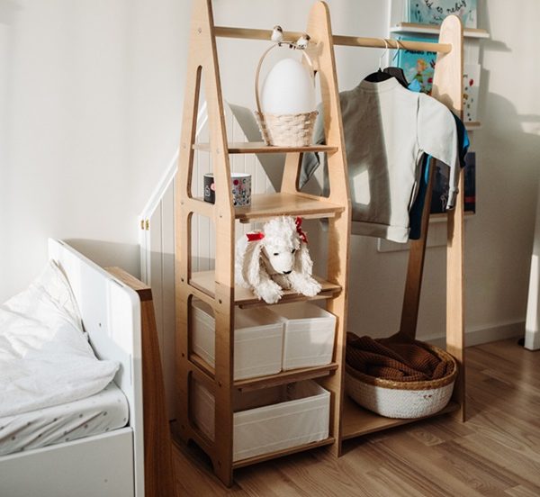 Duck Woodworks, garderobe klestang med hyller, natur