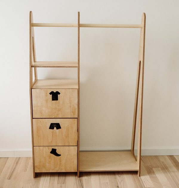 Duck Woodworks, garderobe klesdang med skuffer Clothes, natur